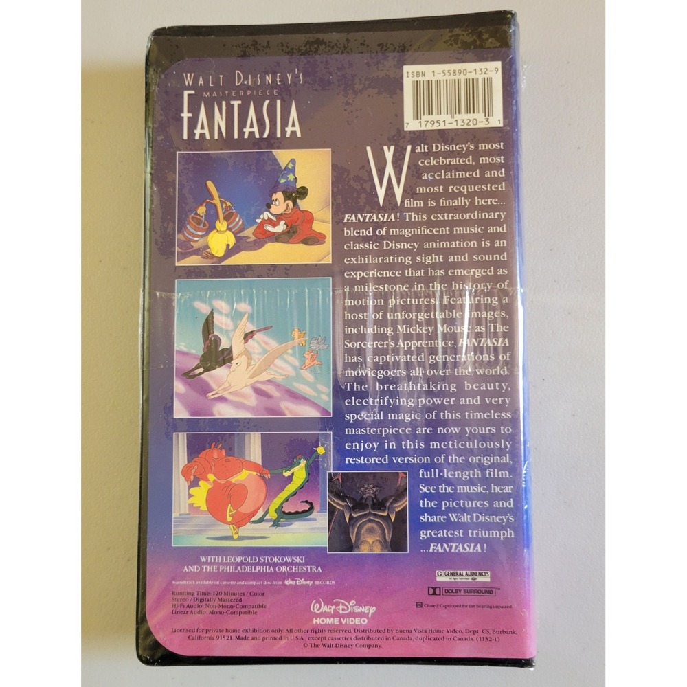 Walt Disney Masterpiece Fantasia VHS Factory Sealed 1991 Mickey Mouse ~ Vintage - Picture 2 of 3